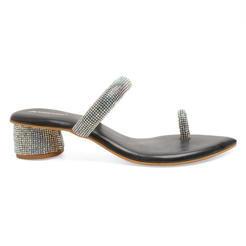 Twinkle Studs Black Cylindrical Heel Sandals