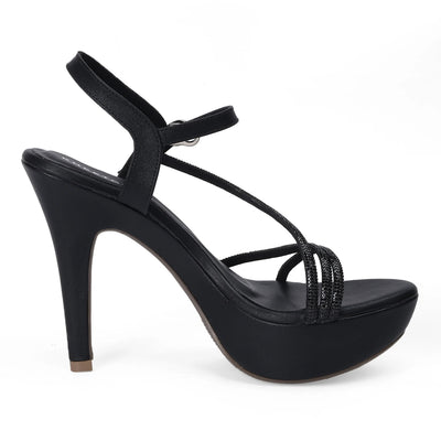 Embellished Black Stiletto Heel Open-Toe Sandals