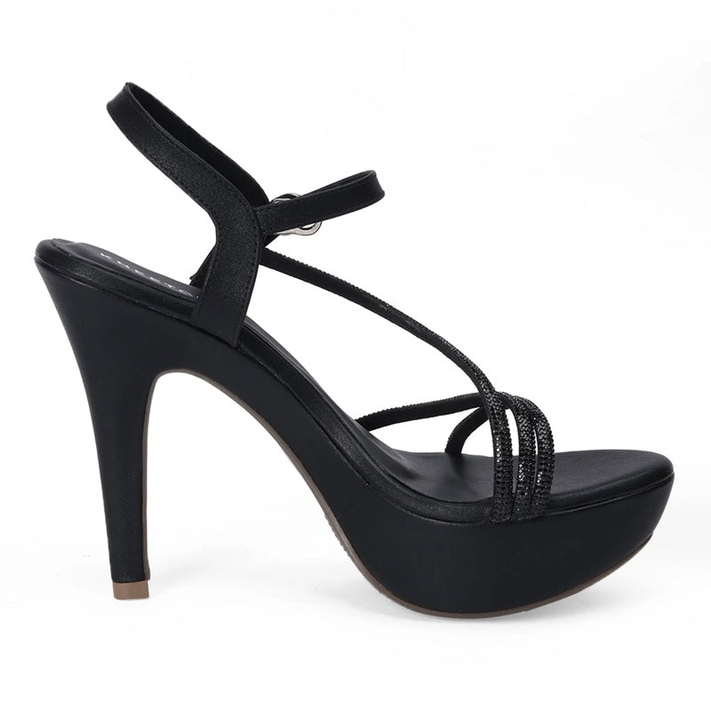 Midnight Black Shimmer Strappy Platform Stilettos