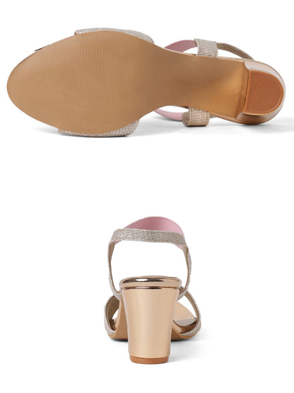 Elegant Rose Gold  Glittery Heeled Sandal