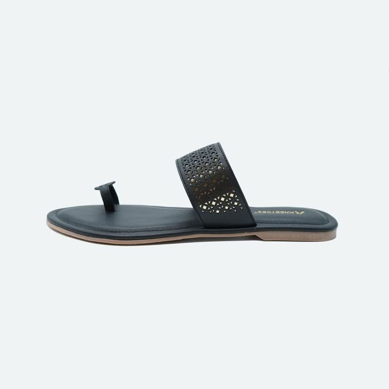 Black Laser-Cut One-Toe Sandals
