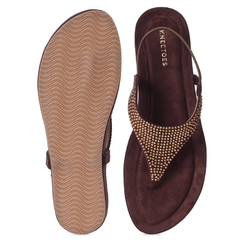 Rhinestone Embellished Maroon Thong Sandals