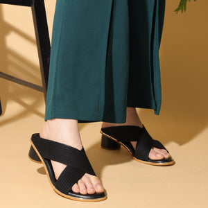 Bold Textured Black Block Heels