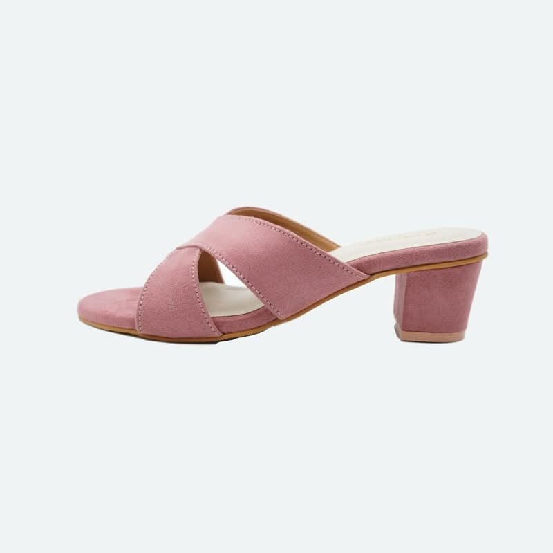 Subtle Mauve Criss-Cross Block Heel Sandals