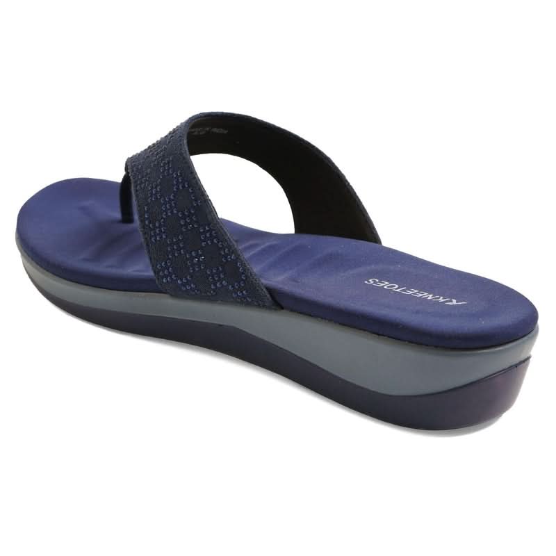 Navy Subtle Stone-Work Thong Sandals