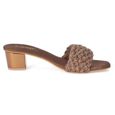 Embellished Bronze Open-Toe Sandals