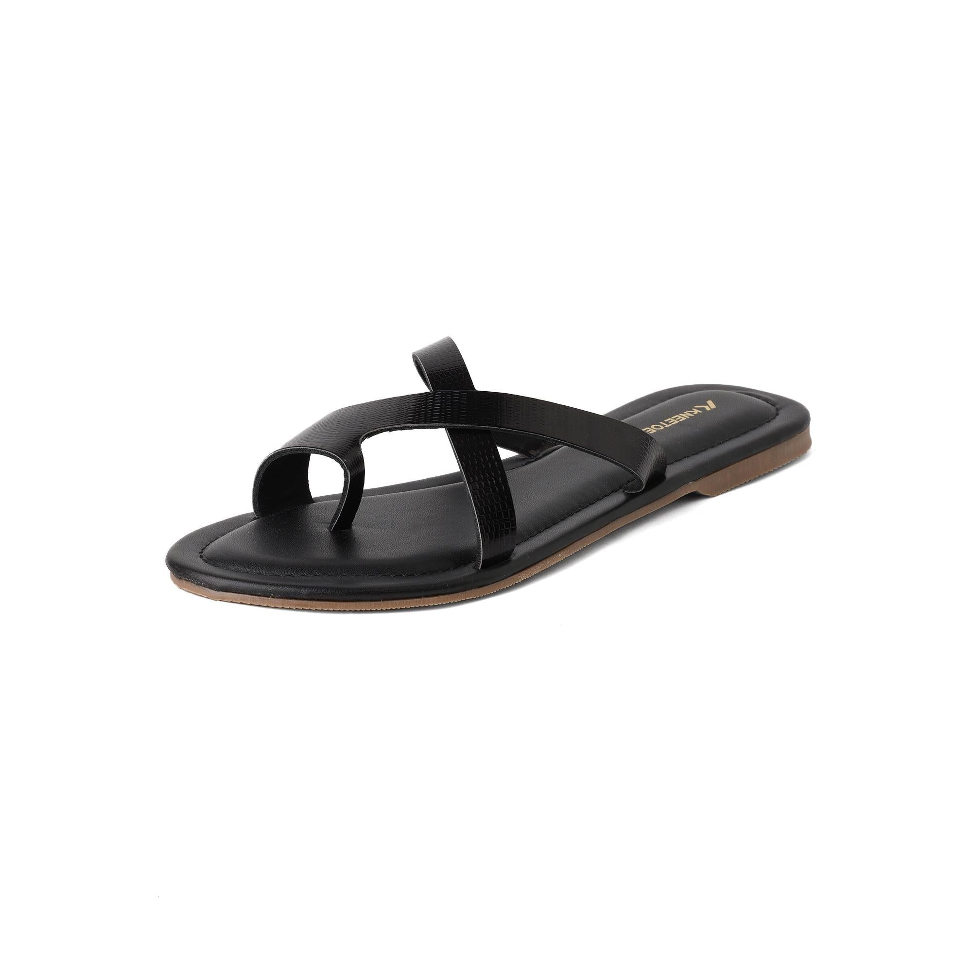 Elevated Criss-Cross Black One-Toe Sandals