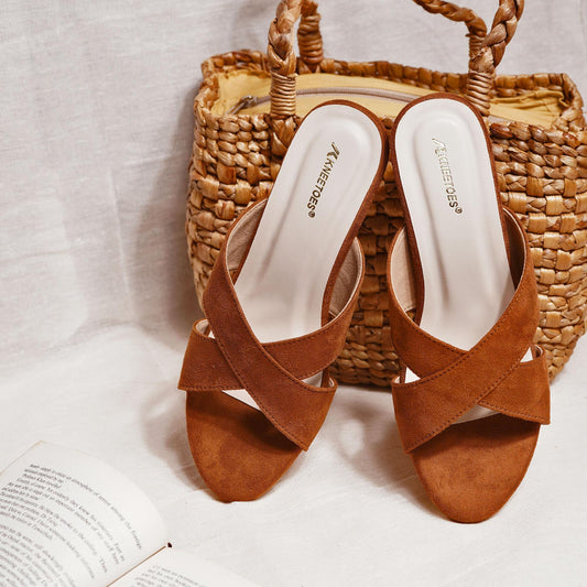 Matte Muse Brown Criss-Cross Block Heels