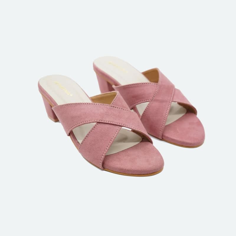 Subtle Mauve Criss-Cross Block Heel Sandals