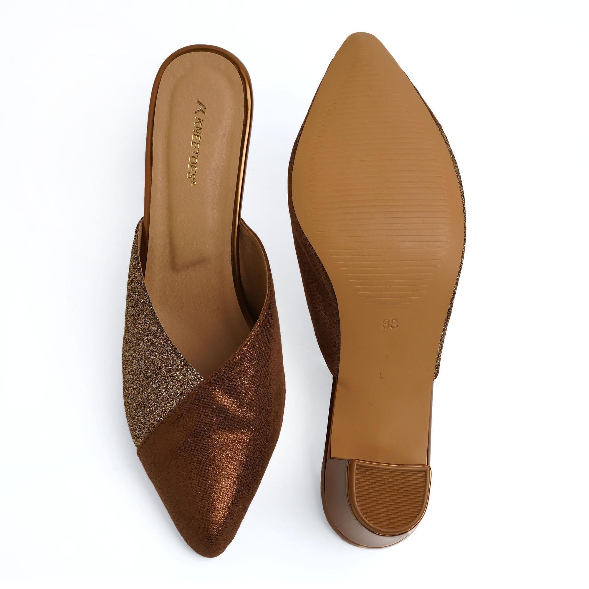Bronze Metallic Block Heel Mules