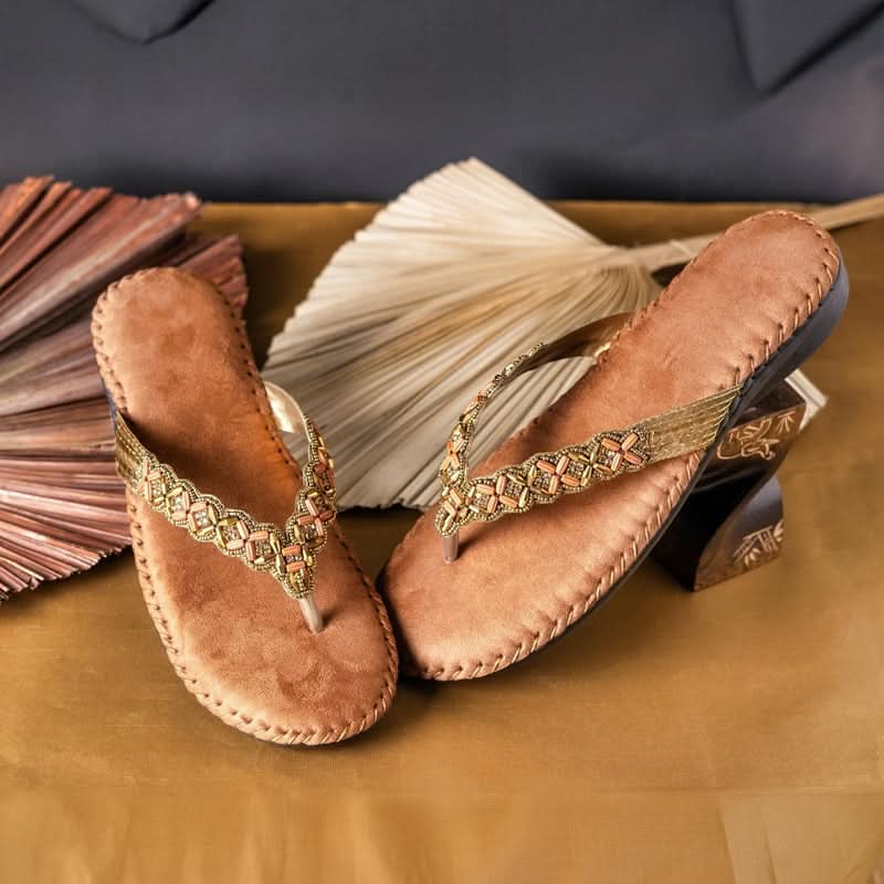 Gold Bead Luxe Thong Sandals