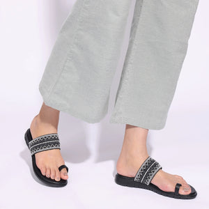 Embellished Black One-Toe Sandals
