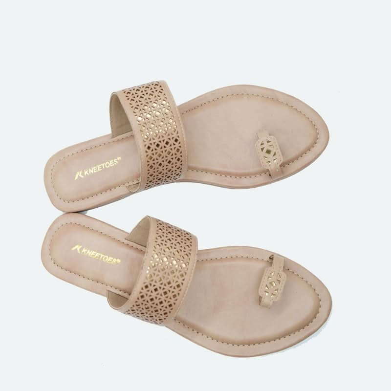 Essence Beige Laser-Cut One-Toe Sandals