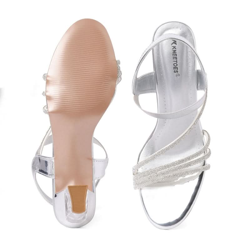 Sparkly Silver Block Heel Party Sandals