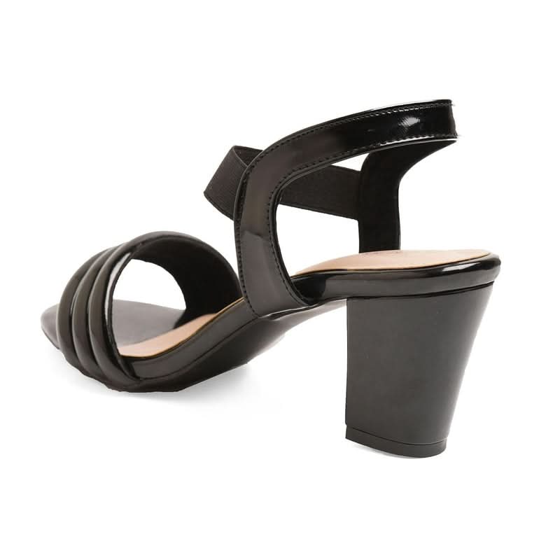 Soft Cushioned Black Ankle-Strap Heels