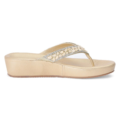 Beige Wedge Heel Thong Sandals