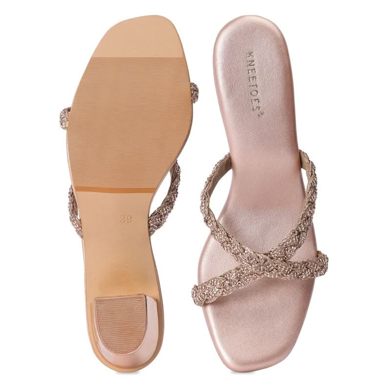Embellished Rose-Gold Open-Toe Sandals
