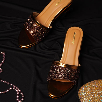 Shine Pop Bronze Beaded Block Sandals