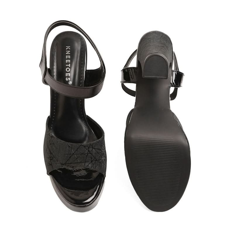 Soft Sparkle Black Block Heel Sandals