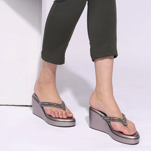 Premium Grey Wedge Open-Toe Thong Sandals