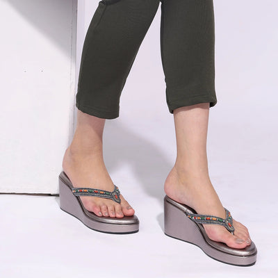 Premium Grey Wedge Open-Toe Thong Sandals