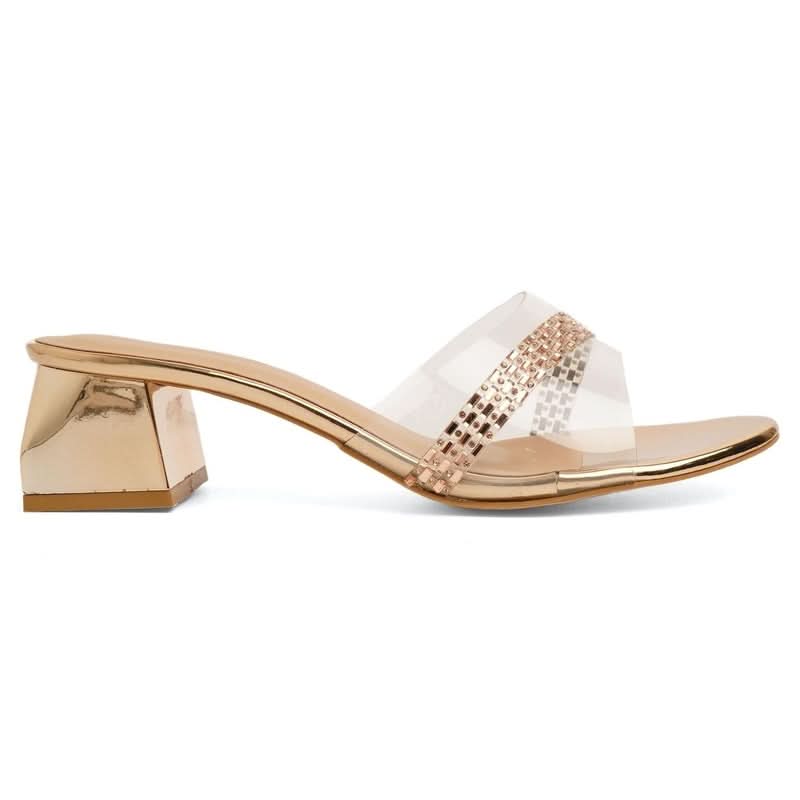 Sparkly Rose-Gold Block Heel Sandals