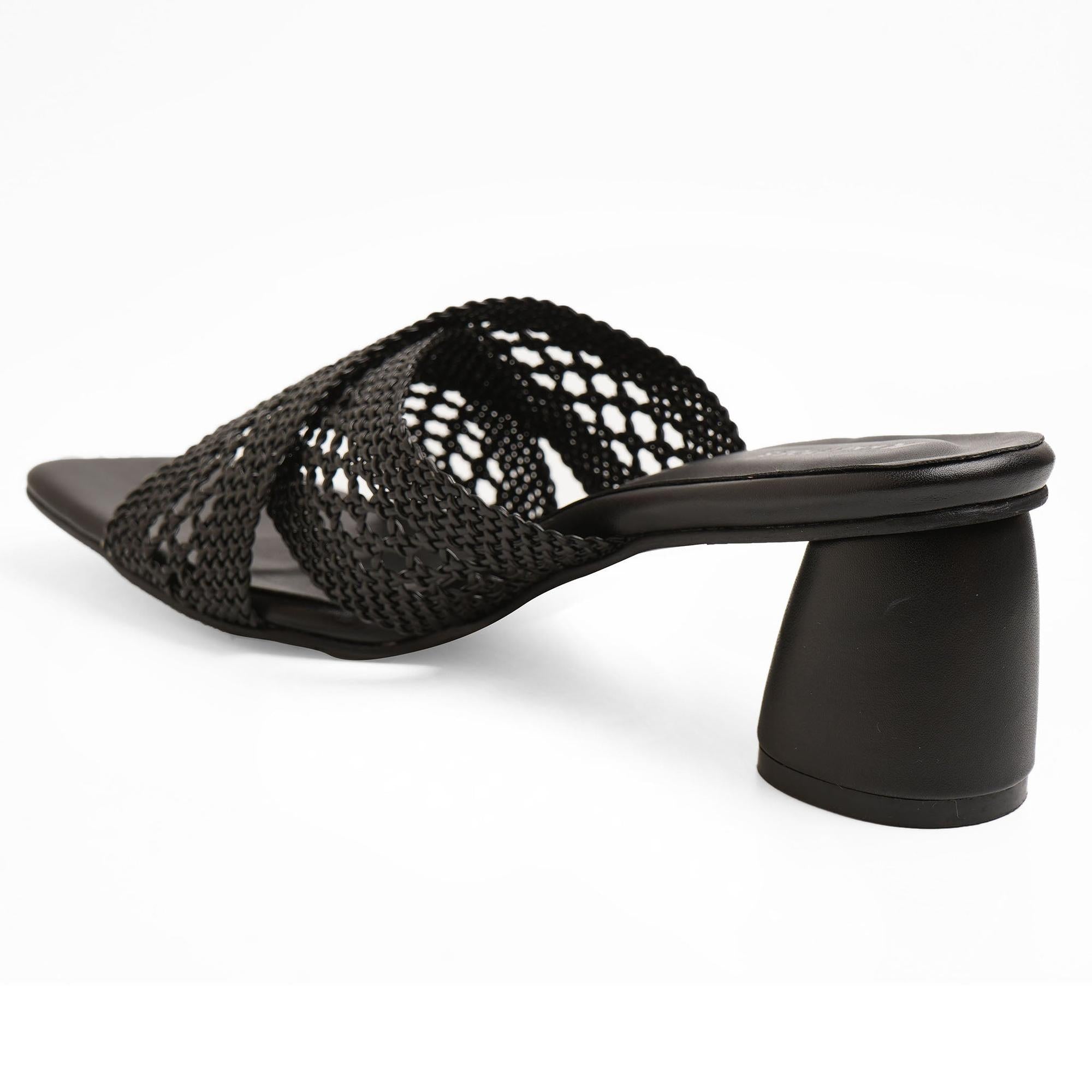 Black Crochet Criss-Cross Block Heels