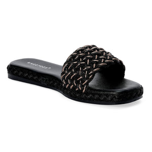 Comfortable Textured Black Square-Toe Sliders