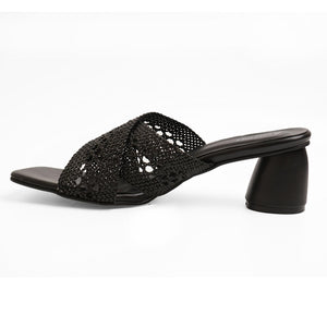 Black Crochet Criss-Cross Block Heels