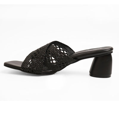 Black Crochet Criss-Cross Block Heels