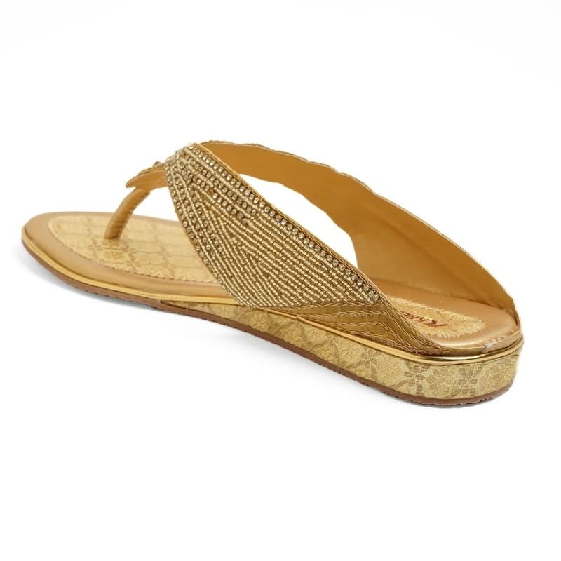 Luxe Beaded Gold Ethnic-Motif Thong Sandals