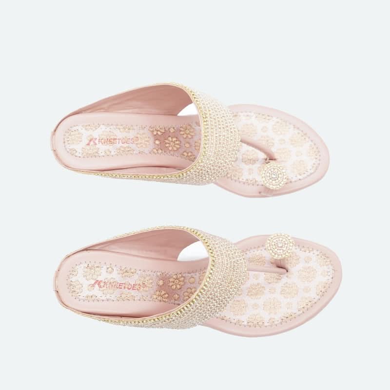 Pearl Chic Rose-Gold Wedge Sandals