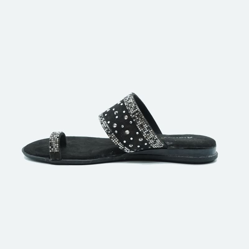 Jet Black Embellished One-Toe Special Sandals