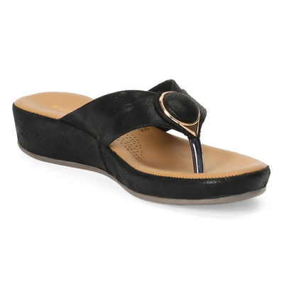 Lightweight Black Wedge Thong Sandals