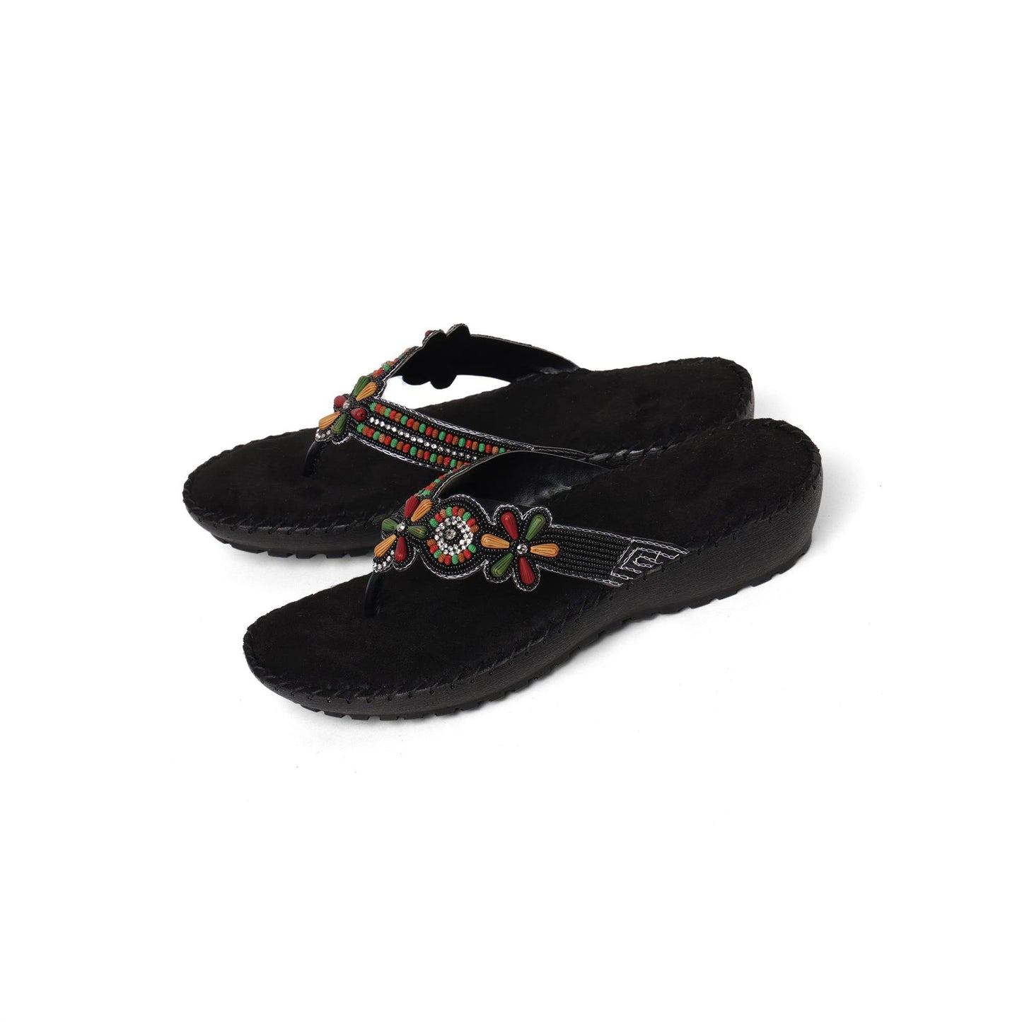 Beads Luxe Black Thong Sandals