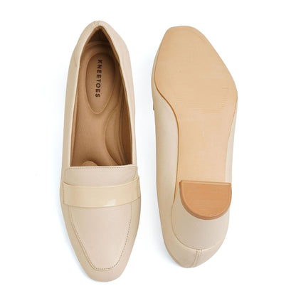 Classic Charm Beige Block Heel Loafer Shoes