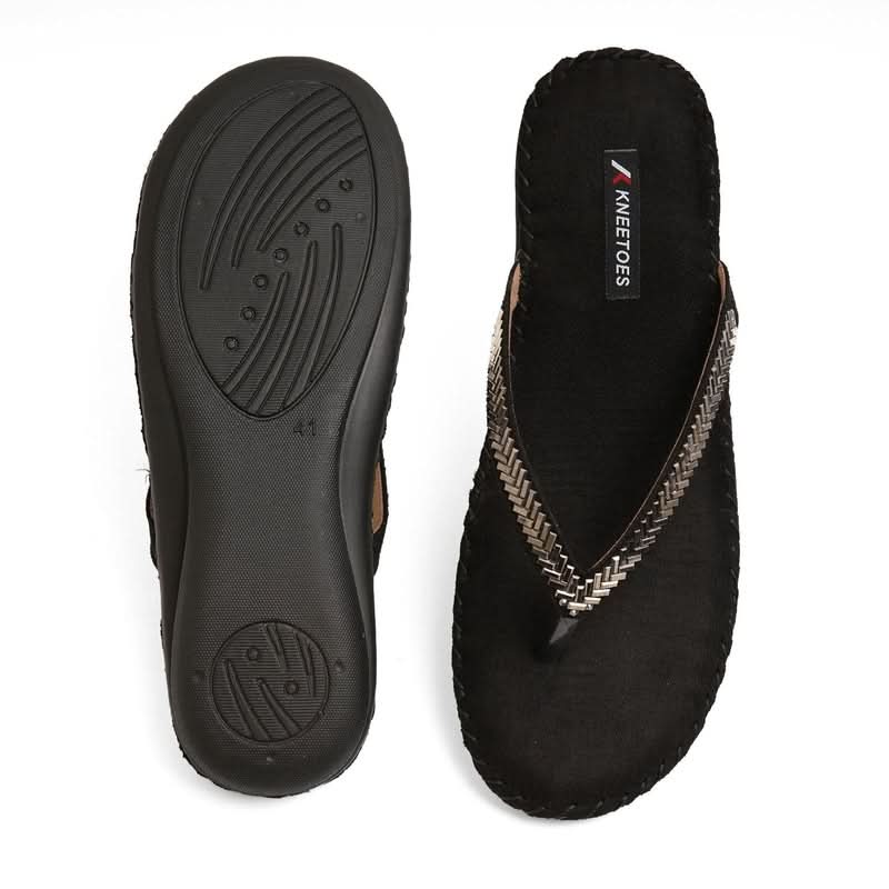 Sparkle Studs Black Thong Casual Sandals