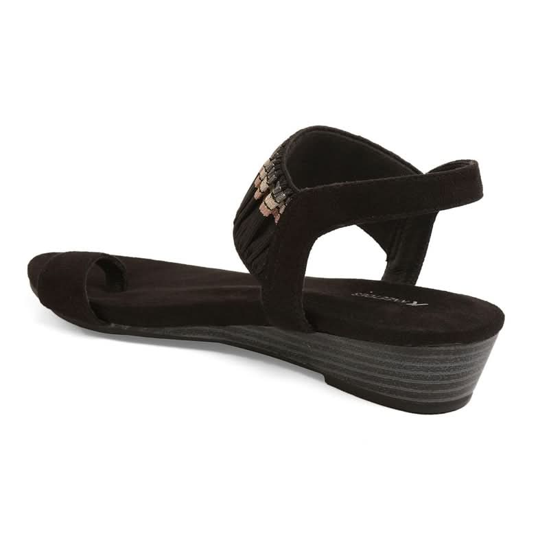 Black Striped Wedge One-Toe Sandals