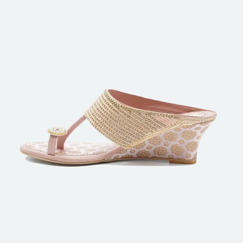 Pearl Chic Rose-Gold Wedge Sandals