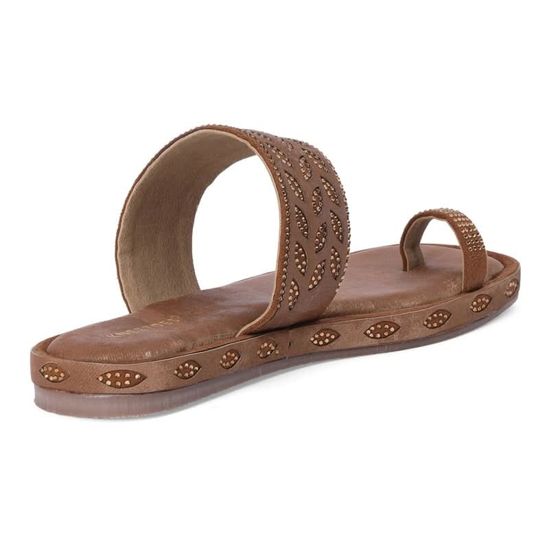 Tan Studded Toe-Loop Flats