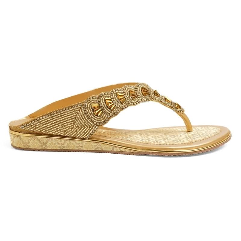 Luxe Beaded Gold Ethnic-Motif Thong Sandals