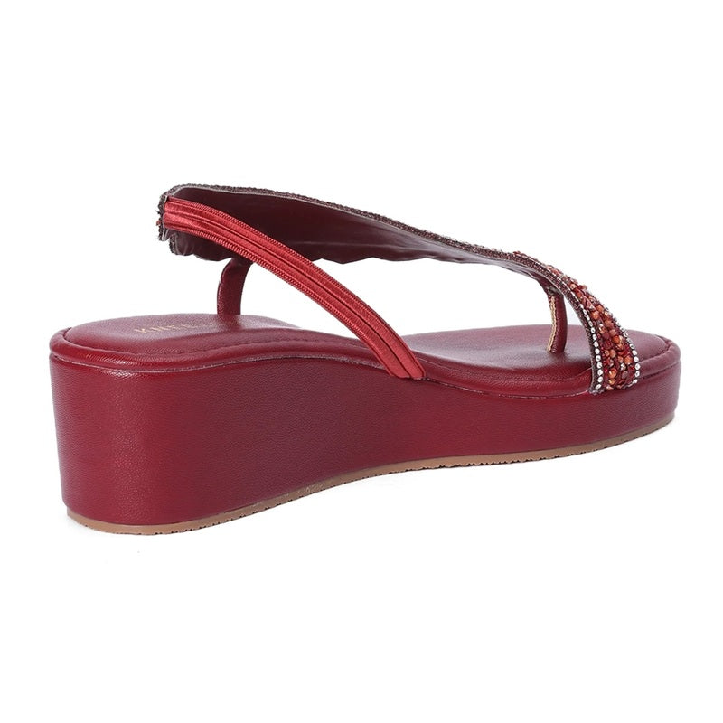 Crimson Handcrafted Stone & Sequin Wedge Sandals