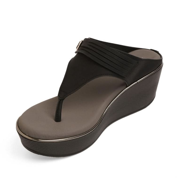 Classic Black Buckled Wedge Sandals