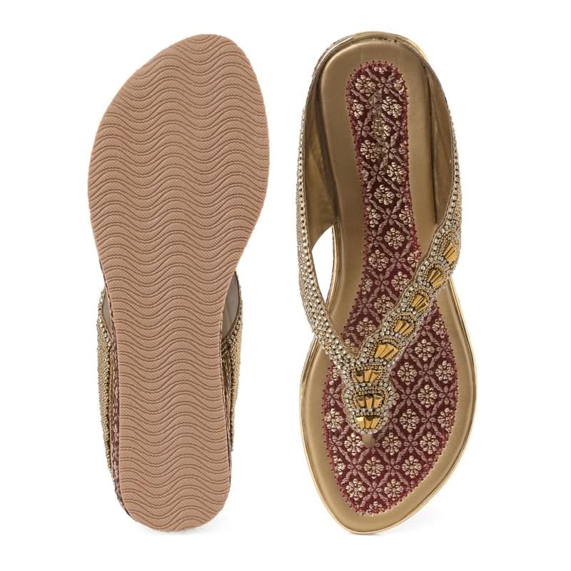 Bead Luxe Gold Ethnic-Motif Thong Sandals