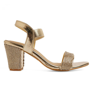Sparkly Gold Block Heel Party Sandals