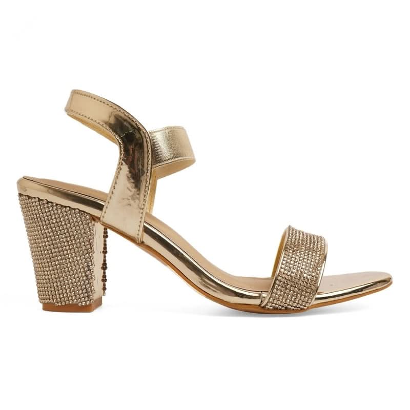 Sparkly Gold Block Heel Party Sandals