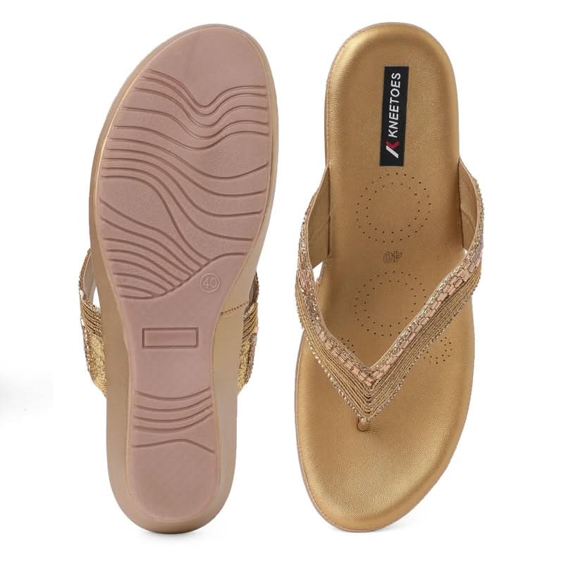 Gemglow Gold Thong Wedge Sandals