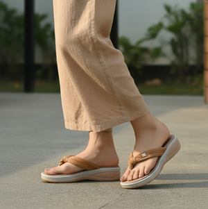 Sand Beige Memory Comfort Knot Thong Wedges