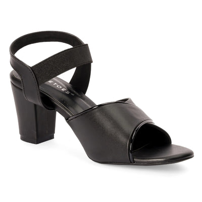 Black Block Heel Peep-Toe Sandals