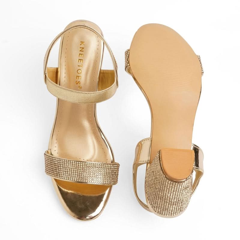 Sparkly Gold Block Heel Party Sandals